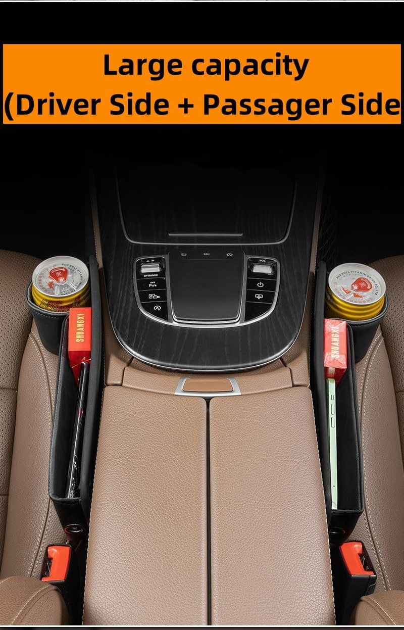 2 Pack Car Leather Cup Holder Gap Bag, XICEN Seat Gap Storage Box, Adjustable Car Seat Storage Box, Car Seat Gap Organizer, for Glasses Phones Keys and Cards (Driver Side + Passager Side) image number 2