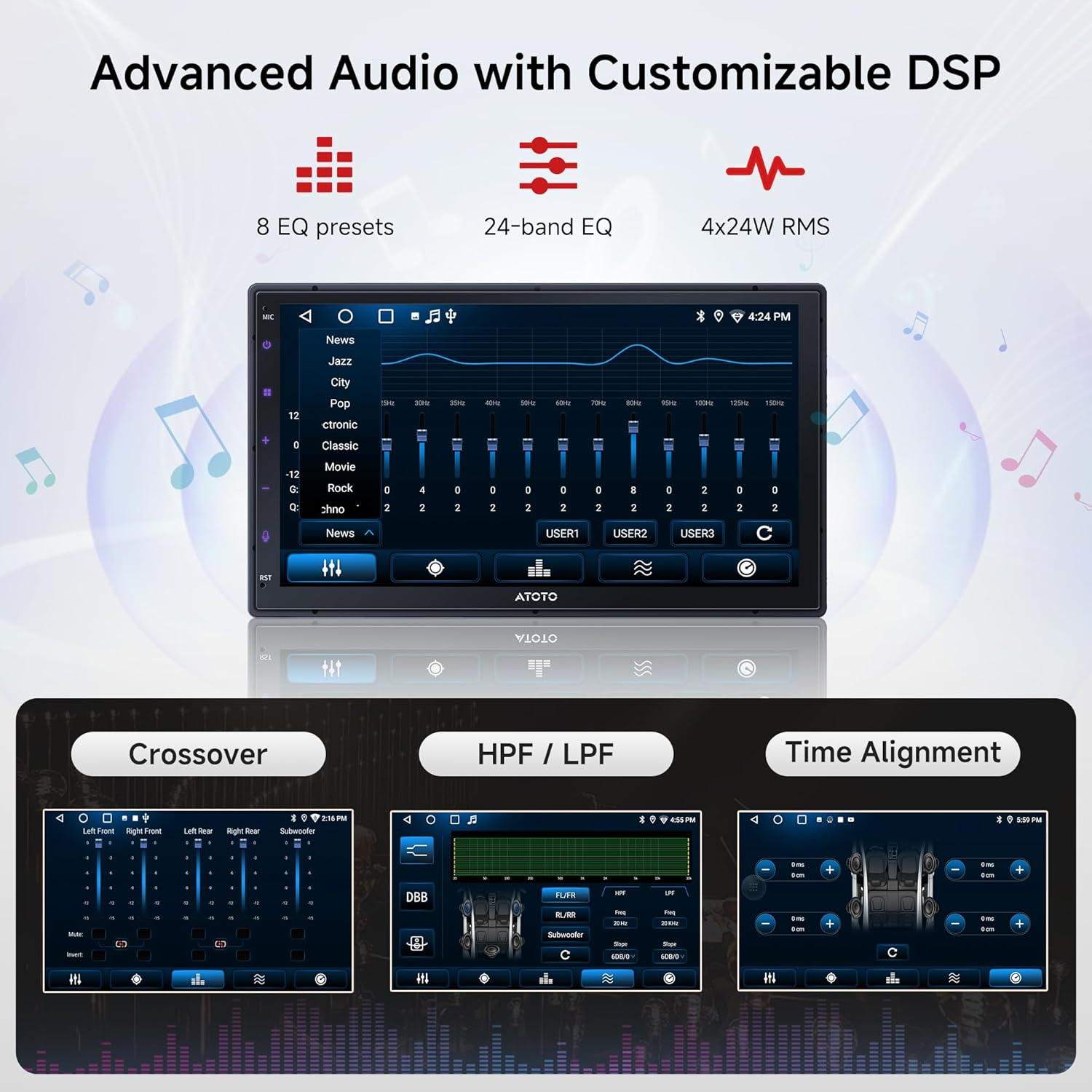 ATOTO A5L Double-Din Car Stereo Wireless Carplay & Android Auto, 7 Inch Android Head Unit with Chatgpt-Ai, GPS Navigation, Wifi/Bt/Usb Tethering, 24-EQ DSP, 4 * 45 AMP, A5LG2B7T-S01 image number 2