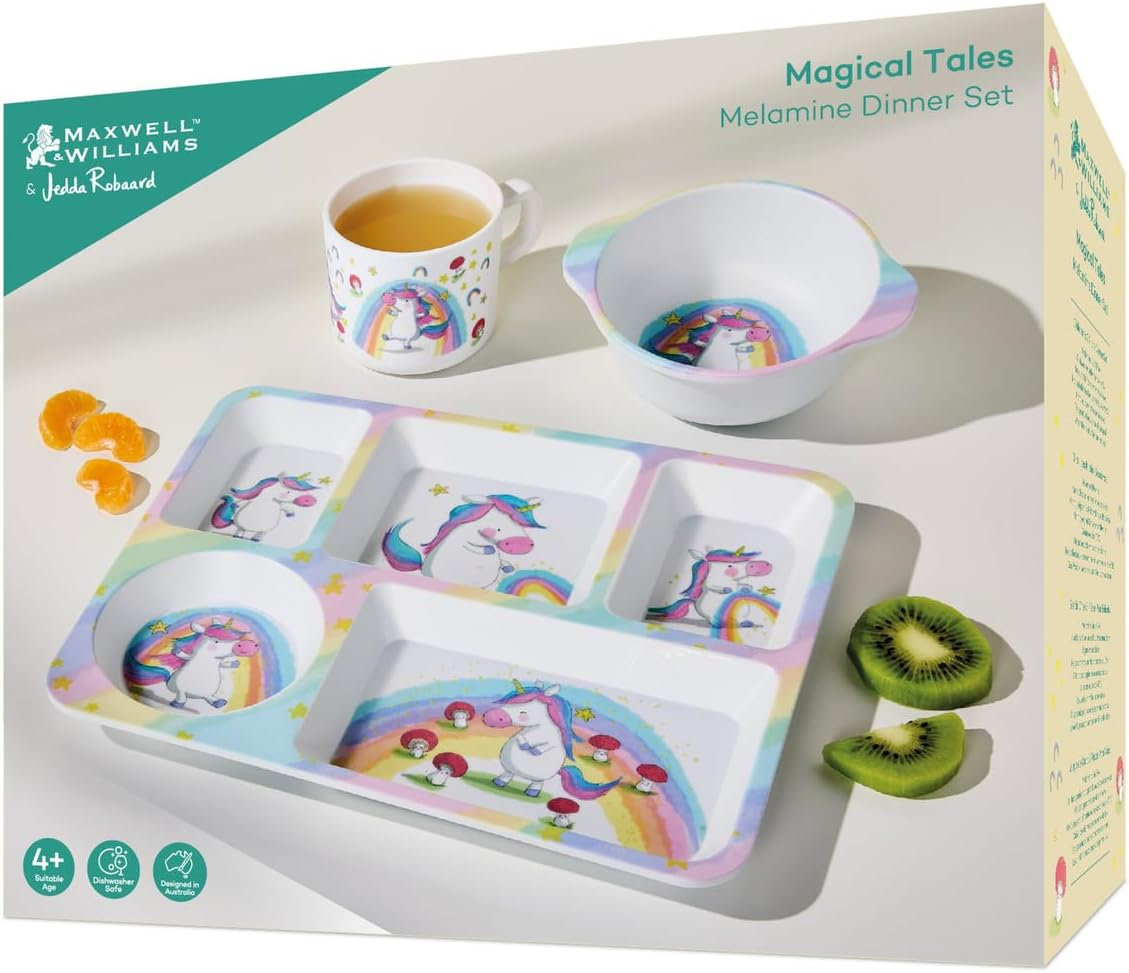 Maxwell & Williams Jedda Robaard Magical Tales Melamine 3Pc Dinner Set Unicorn Gift Boxed