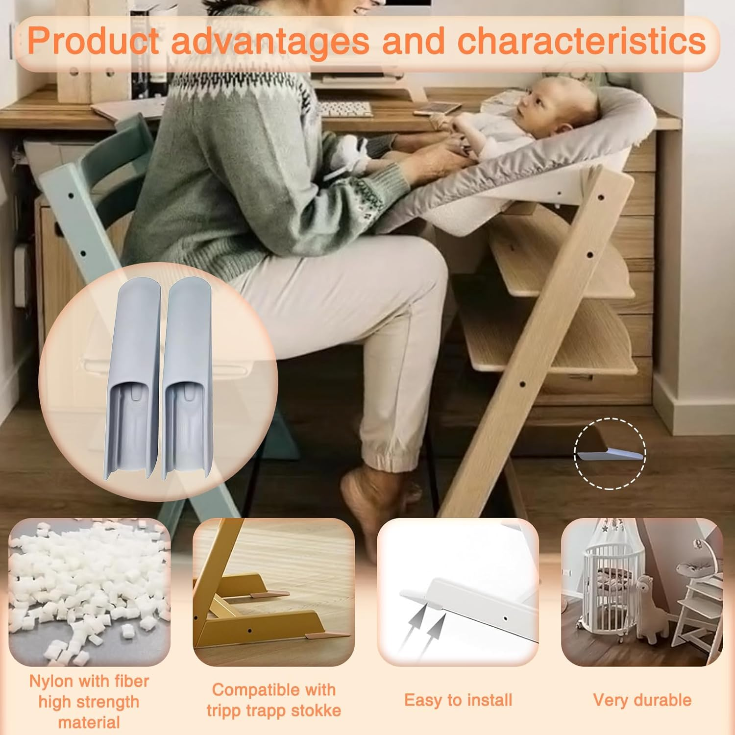 Extended Glider Set Compatible for Stokke Tripp Trapp Highchair - Compatible with Tripp Trapp Models after May 2006 (Storm Grey)