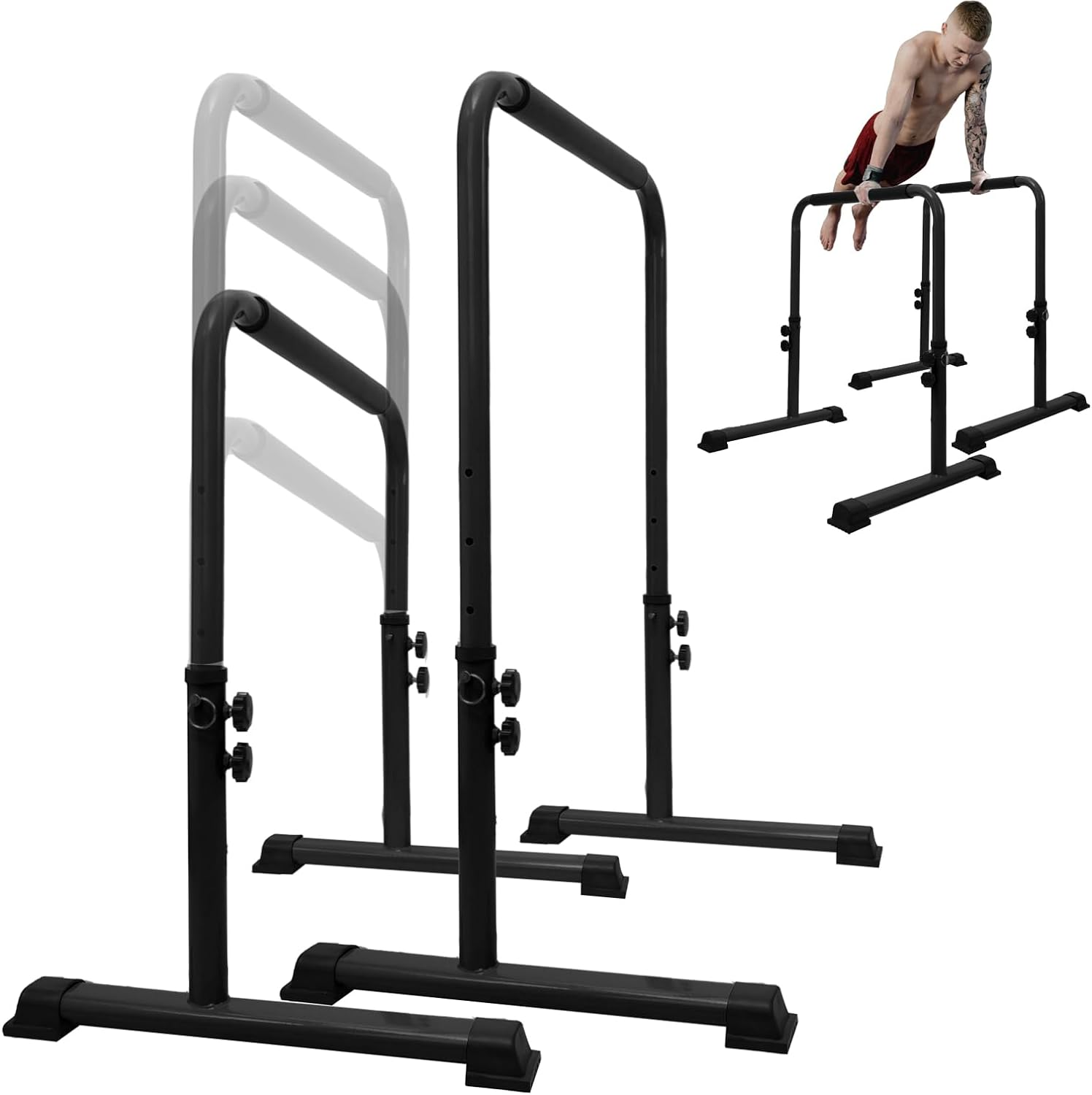 Fitarc Dip Bar, Adjustable Dip Stand Station with Safety Connector for Full Body Strength Training. Adjustable Height from 30&rdquo; &ndash; 39&rdquo;, Pull-Ups, Push Ups. image number 2