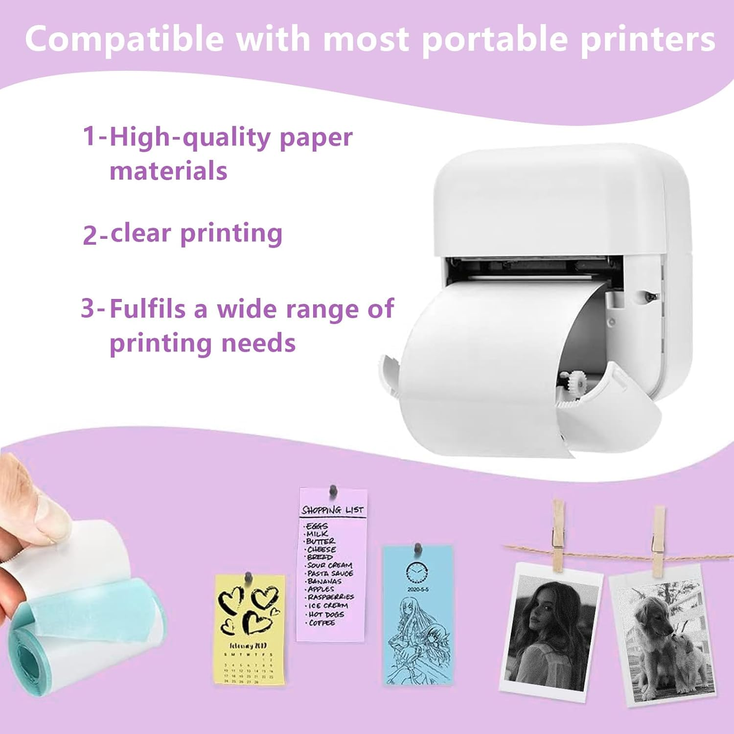 5 Rolls Thermal Adhesive Sticker for Mini Printer, 57 X 30 Mm Coreless Inkless Black and White Label Printing Sticker Paper for Mini Thermal Printer, Cash Register, POS Receipt (White) image number 6