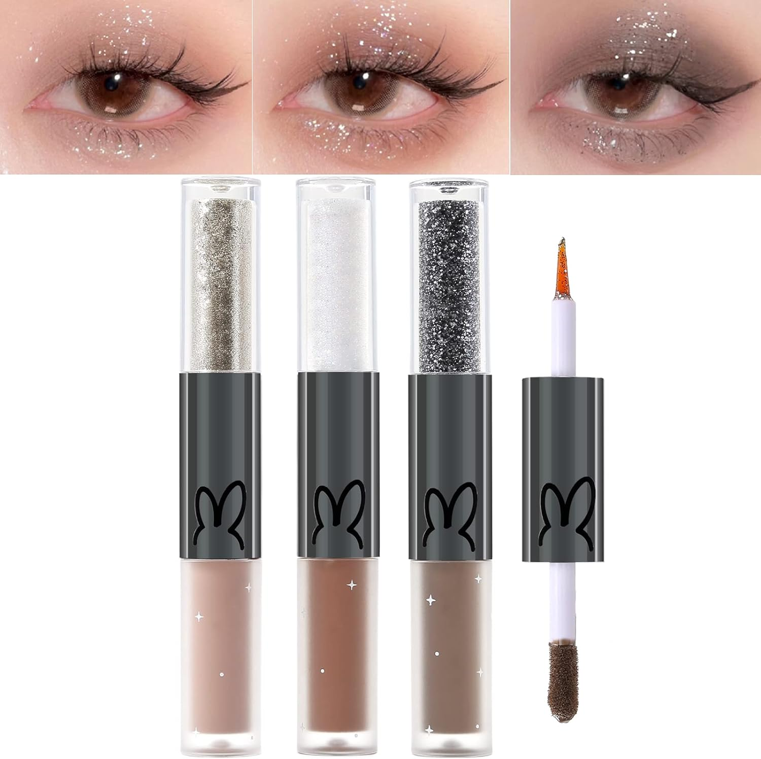 Erinde [3PCS] Liquid Glitter Matte Eyeshadow, Liquid Glitter Eyeliner and Matte Cream Eyeshadow 2 in 1, Quick Drying, Easy to Apply, Long Lasting Korean Shimmer Matte Eyeshadow Eye Makeup