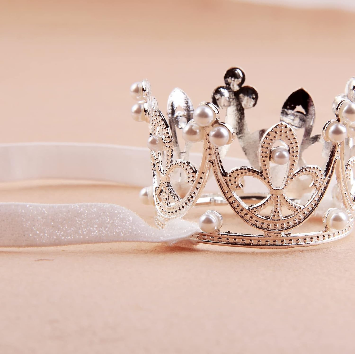 Nishine 2 Pieces Baby Girls Crown Headband Princess Tiara Headdress Set Toddler Elastic Head Band (White) - Gold image number 6