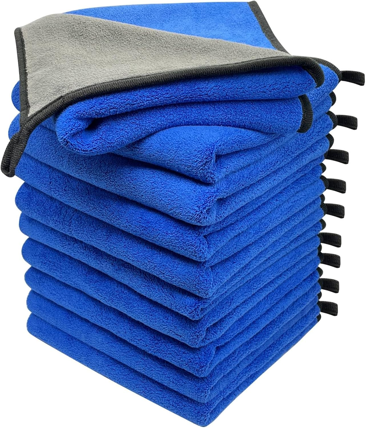 FUN-DRIVING 10 Pack 16" X 24" Professional Microfiber Towels,600Gsm Thick,Soft,Highly Absorbent Safe for Household, Car Washing, Drying & Auto Detailing, Blue-Grey image number 1