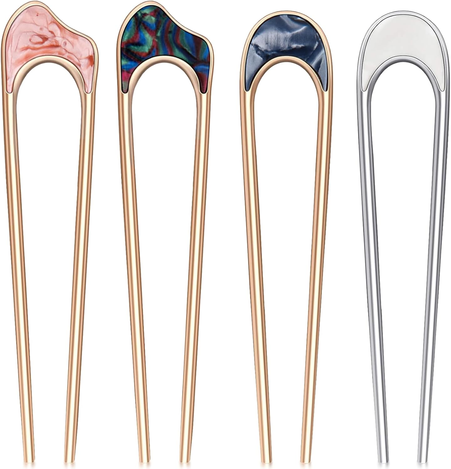 Chuangdi 4 Pieces U Shaped Hair Fork Vintage Metal Hair Pin Stick Elegant Headdress Accessory for Woman Girl(U Gold and Silver)