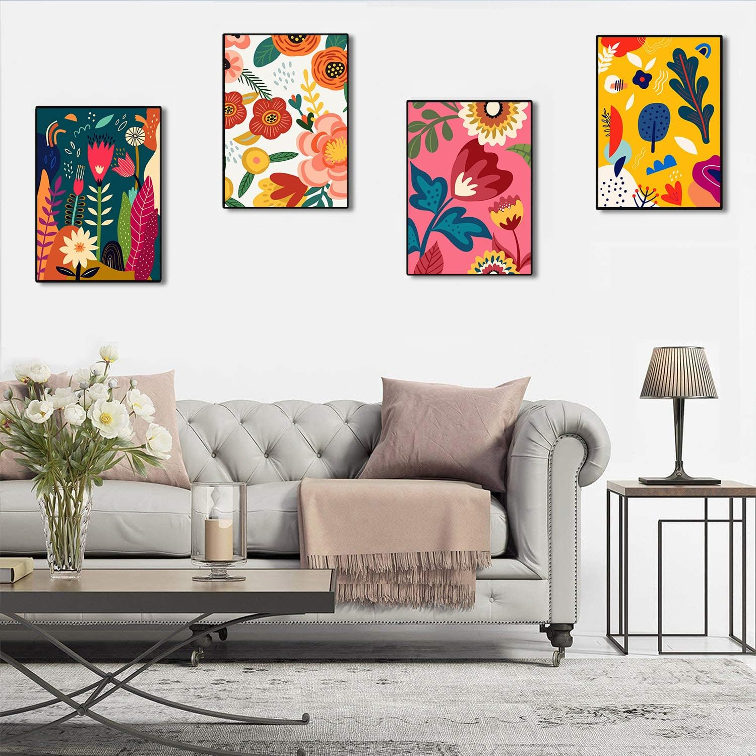 6 Pack Paint by Numbers for Adults- DIY Acrylic Painting Paint by Numbers Kits on Canvas without Frame, Simple Flower Oil Painting for Home Wall Decor 9.8X13.8Inch