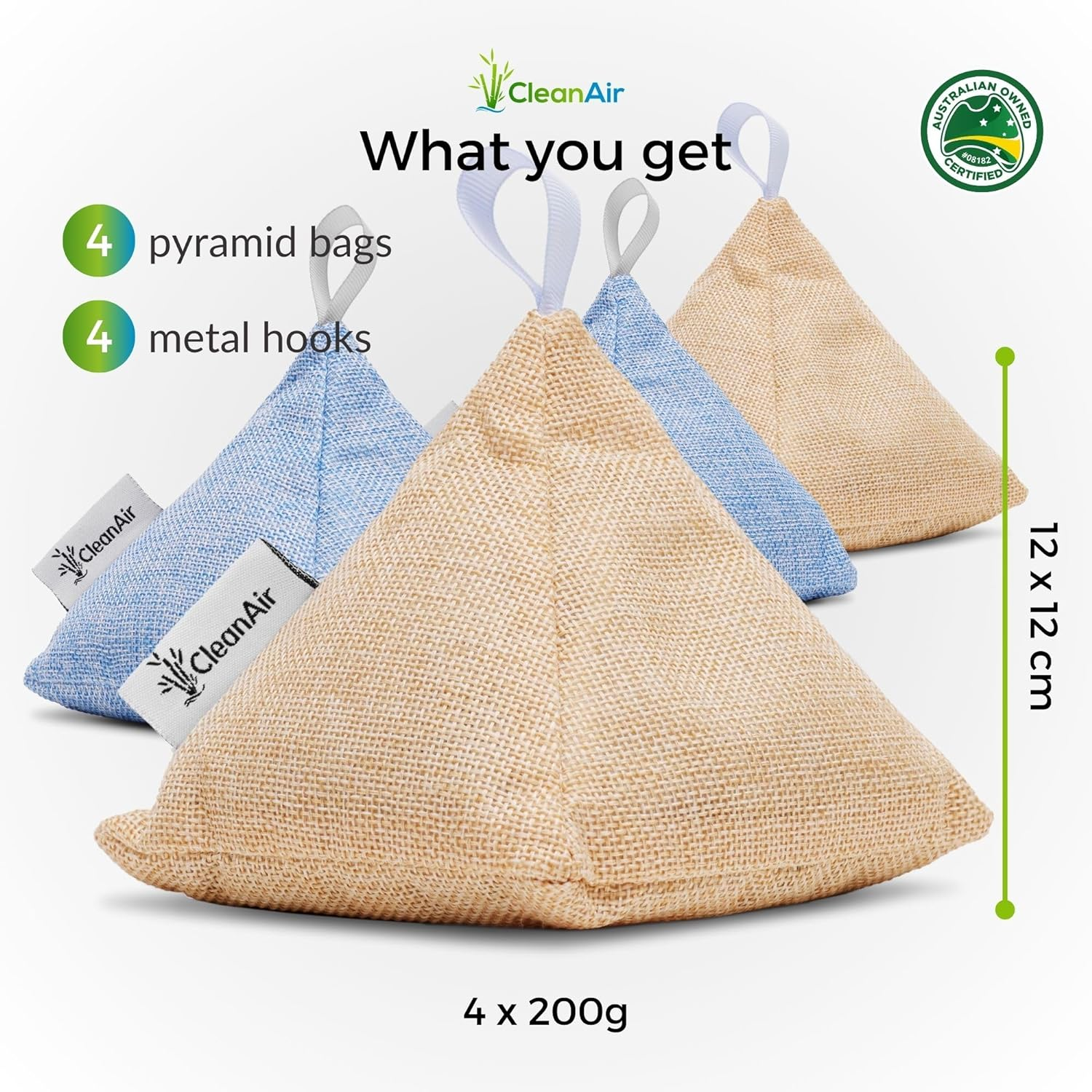 4-Pack Activated Bamboo Charcoal Bags - Effective Air Purifier and Dehumidifier Bags, Beautiful Pyramid Design, Odor Eliminator & Moisture Absorber for Home, Car, Closet, Shoes & More image number 4
