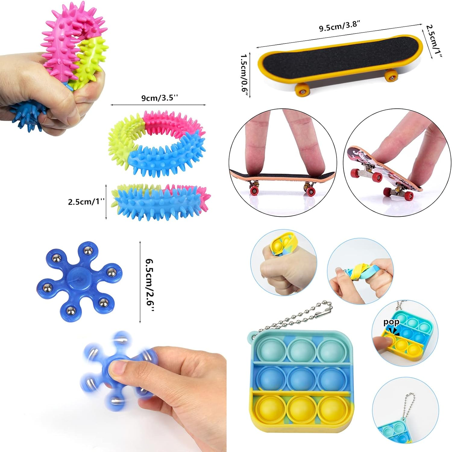 Fidget Toy Pack, Fidget Dice Infinity Speed Cube Spiky Sensory Ring Pop Keychain Finger Spinner Skateboard Toys Finger Toy Party Favors image number 5