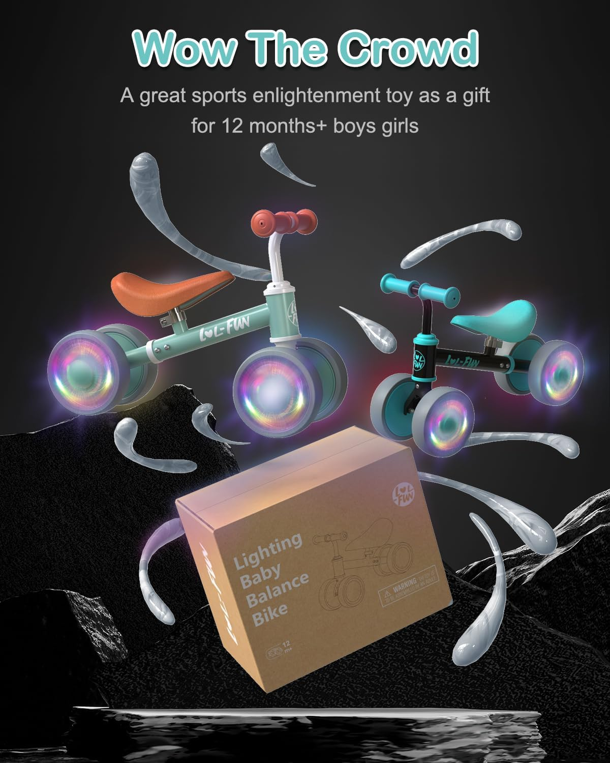 LOL-FUN Baby Balance Bike for 1 Year Old Boys Girls Toy Birthday Gift, Colorful Lighting Balance Bike for Toddlers 12 18 Months with 4 LED Wheels & Adjustable Seat image number 5