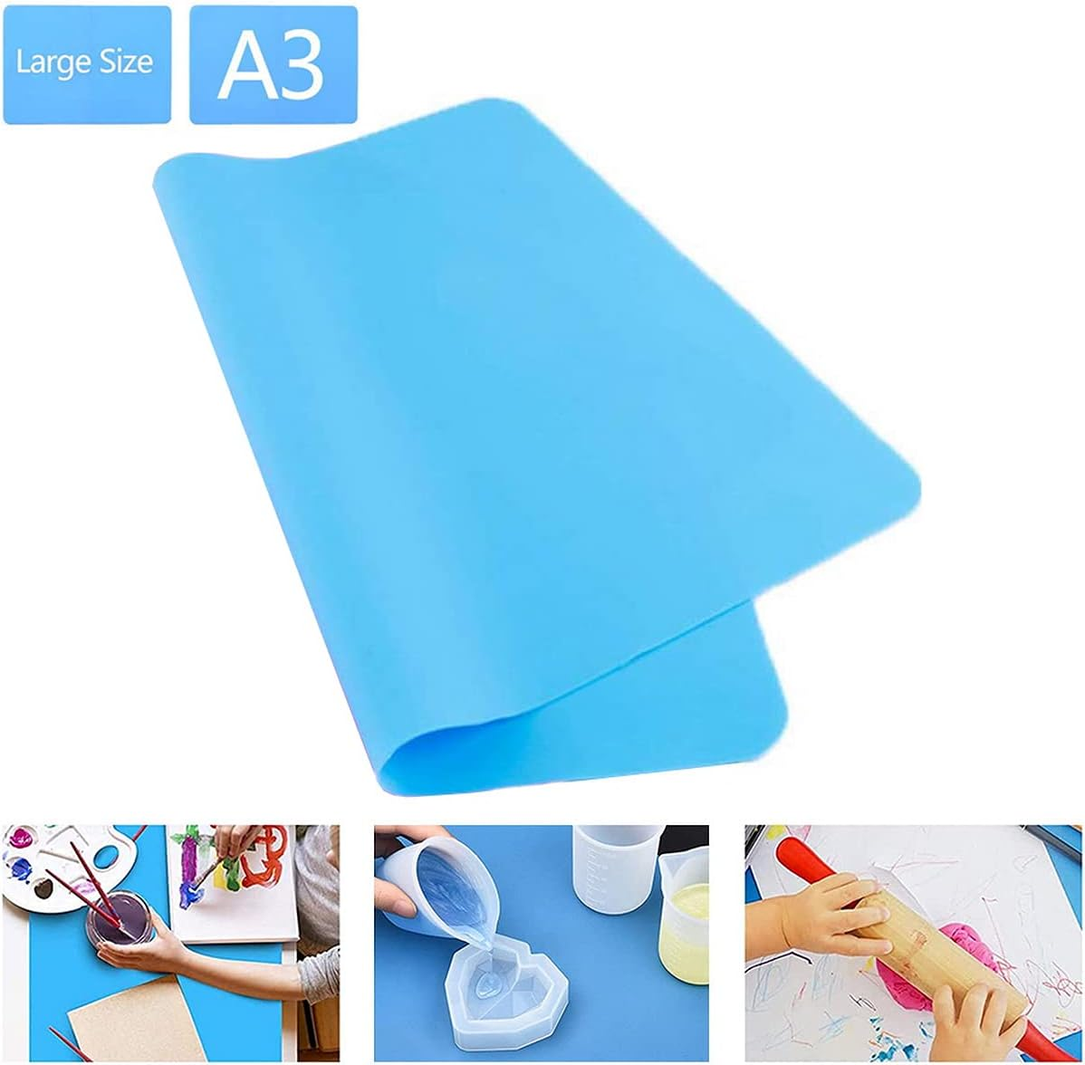 A3 Extra Large Silicone Sheet for Crafts Jewelry Casting Molds Mat, Premium Silicone Placemat, Multipurpose Mat, Nonstick Nonskid Heat-Resistant(15.7 X 11.7 Inches) (Blue) image number 2