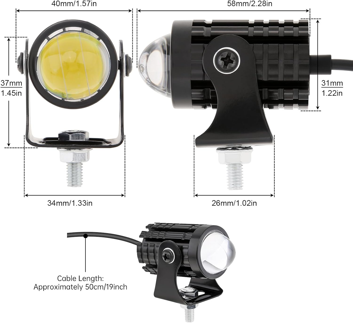 Windance 2Pcs 32W LED Motorcycle Headlight with Switch, Yellow White Dual Color Hi/Lo Beam for Motorcycle, 2400LM 3000K 6000K Crash Bar Front Fork Spotlight image number 6