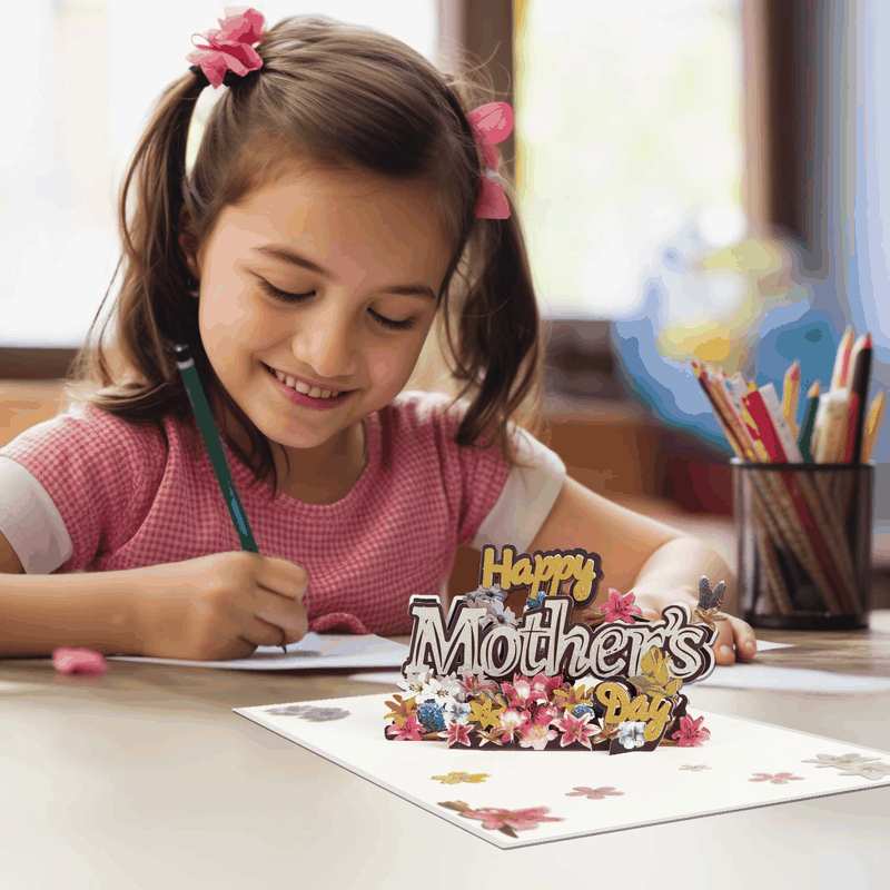 Magic Ants 3D Pop-Up Mother&rsquo;S Day Card &ndash; "Happy Mother&rsquo;S Day" with Glittery Floral Design, Yellow and Silver Script, Colorful Flowers, Lavender Sprig, Includes Envelope and Blank Notecard for Mom, Stepmother, Mother in Law, Grandma, Wife, Sister, Aunt image number 5