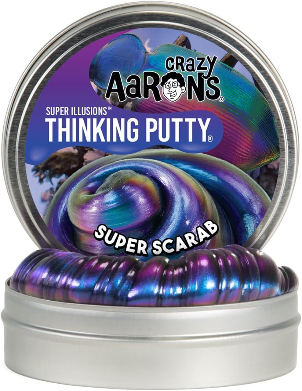 Crazy Aaron'S Thinking Putty 4" Tin - Super Illusions Super Scarab - Multi-Color Putty, Soft Texture - Never Dries Out 1 Ea,5516287 image number 1