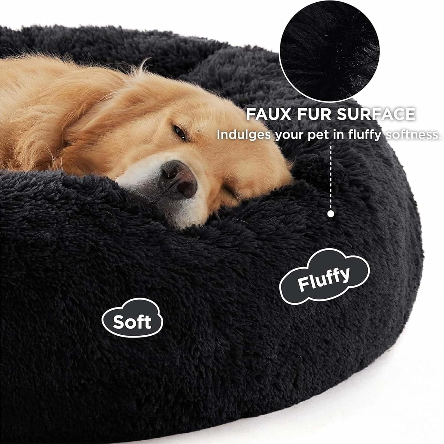 Calming Dog Bed for Small Medium Dogs,80Cm Anti-Anxiety Donut Dog Cat Cuddler Bed Machine Washable Fluffy Luxury Anti-Slip Waterproof Mute Base Warming Cozy Soft Pet round Bed-Black - Pink image number 4
