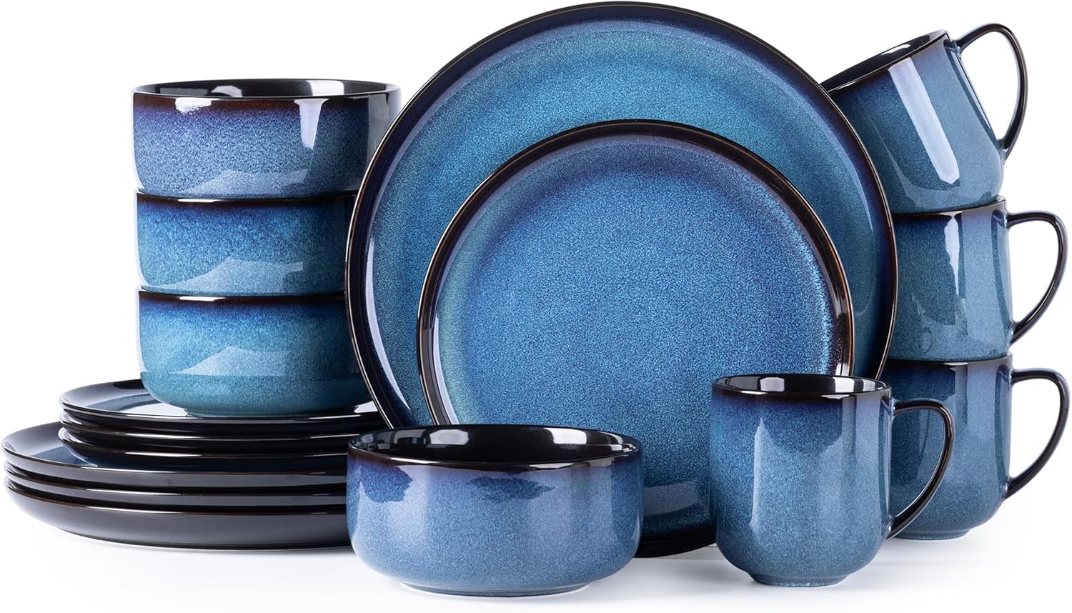 LERATIO Ceramic Dinnerware Sets for 4,16-Piecereactive Glaze Plates and Bowls Set with Mugs,Highly Chip and Crack Resistant | Dishwasher,Microwave & Oven Safe Dishes Set-Blue image number 3