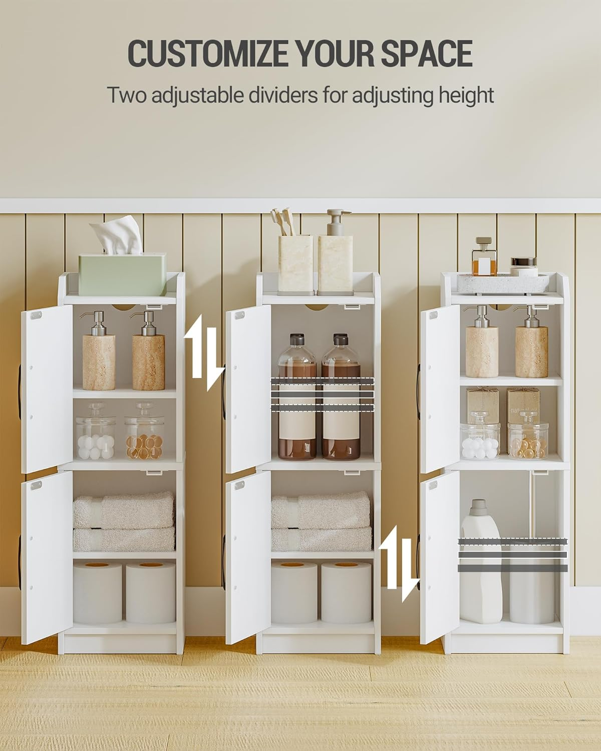 Hzuaneri Bathroom Storage Cabinet, Small Corner Floor Cabinet with Door and Shelves, Narrow Bathroom Organizer and Paper Storage with Adjustable Shelves, for Small Spaces, White BC27113X
