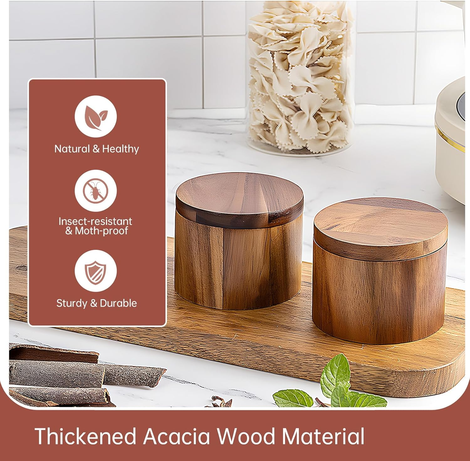 Wood Salt Shaker, Salt Pig with Built-In Spoon to Prevent Dust. Salt Cellar with Swivel Magnetic Lid. Practical Spice Jars for the Kitchen. 6Oz