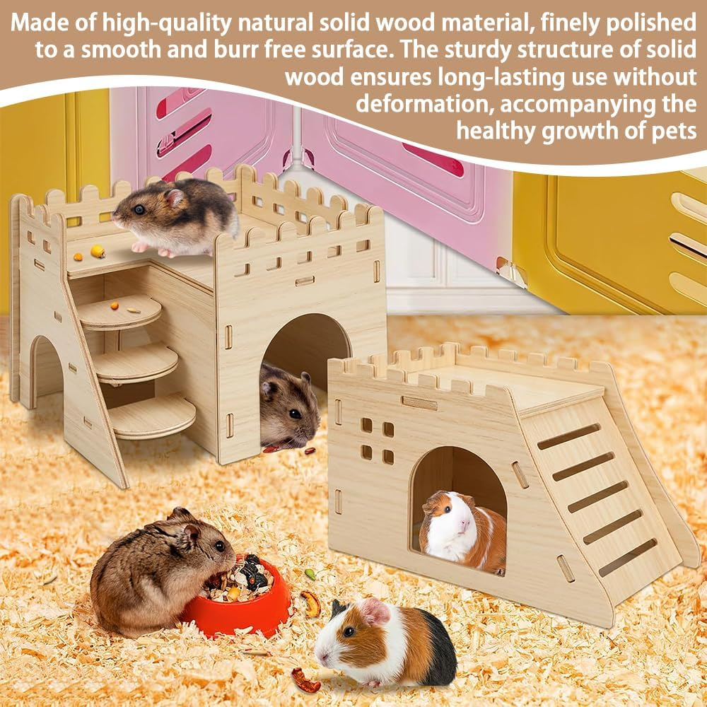 2 Pack Guinea Pig House,Mini Wooden Hamster Houses,Hamster Hideout House,Small Guinea Pigs Hideaway,Pet Sleeping Nest, for Hamsters and Chinchilla,Hamster and Small Pet image number 1