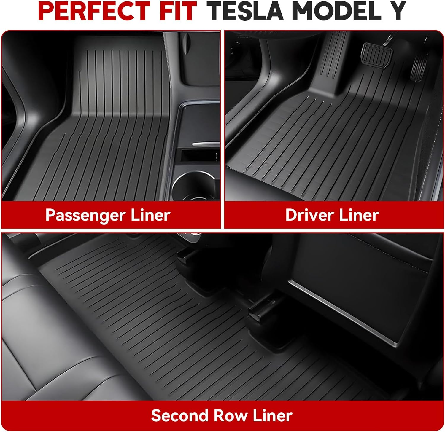 2020-2024 Tesla Model Y Floor Mats- Custom Fit All Weather TPE Cargo Liner Cargo Trunk Accessories,Compatible(2020-2023, 2024 Tesla Model Y Full Floor Mat Kit Set of 6) image number 5
