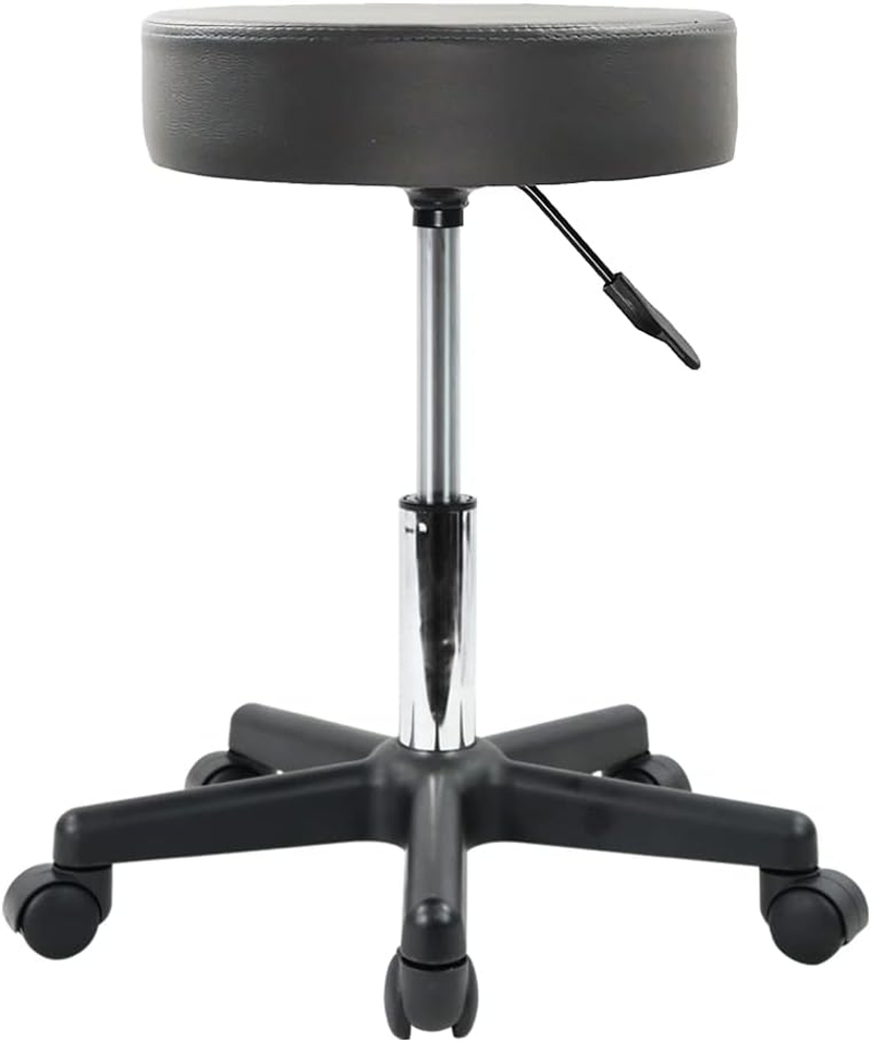 KKTONER round Rolling Stool PU Leather Height Adjustable Swivel Drafting Work SPA Salon Stools Chair with Wheels Gray image number 4