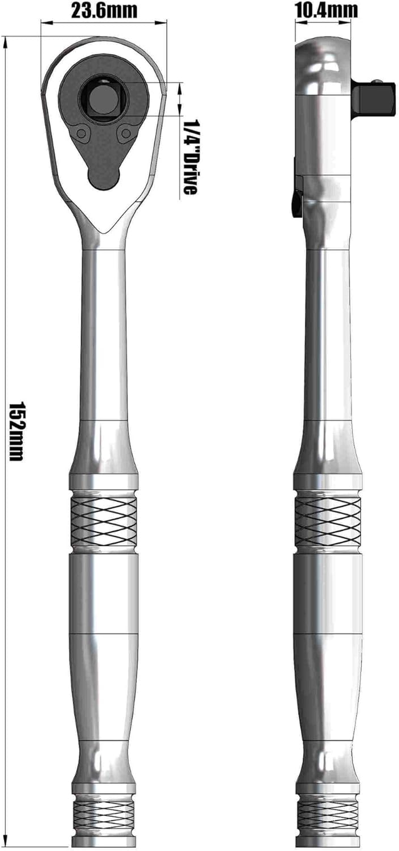 1/4-Inch Drive 90-Tooth Sealed Head Ratchet | Reversible Compact Wrench with High-Torque Single Pawl Design | Anti-Dust, 4&deg; Swing Arc, Knurled Grip, Heavy-Duty CR-V Steel for Maximum Durability