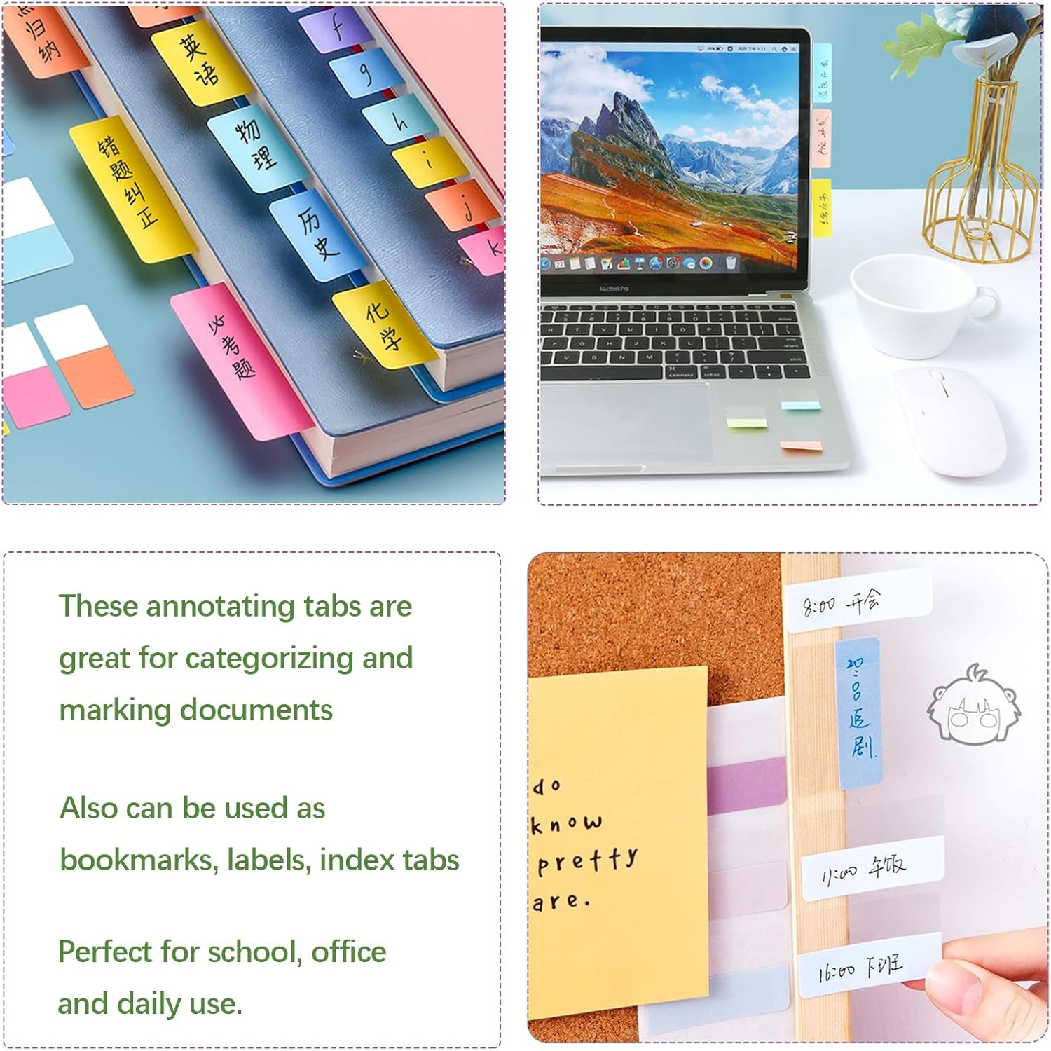 Pastel Sticky Notes Tabs, Transparent Sticky Tabs, Index Tabs, Sticky Notes Writable Annotation Tabs for Book Reading, File Classification, Book Tabs Flags, Label, Page Markers (Type B-L+M+S) image number 6