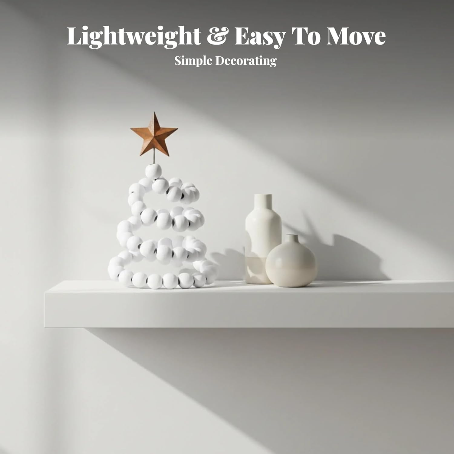 Mini Christmas Tree for Desk, Decorative Wooden Bead Christmas Tree Statue for Party, Star Top Christmas Tree For, White, as Described image number 4