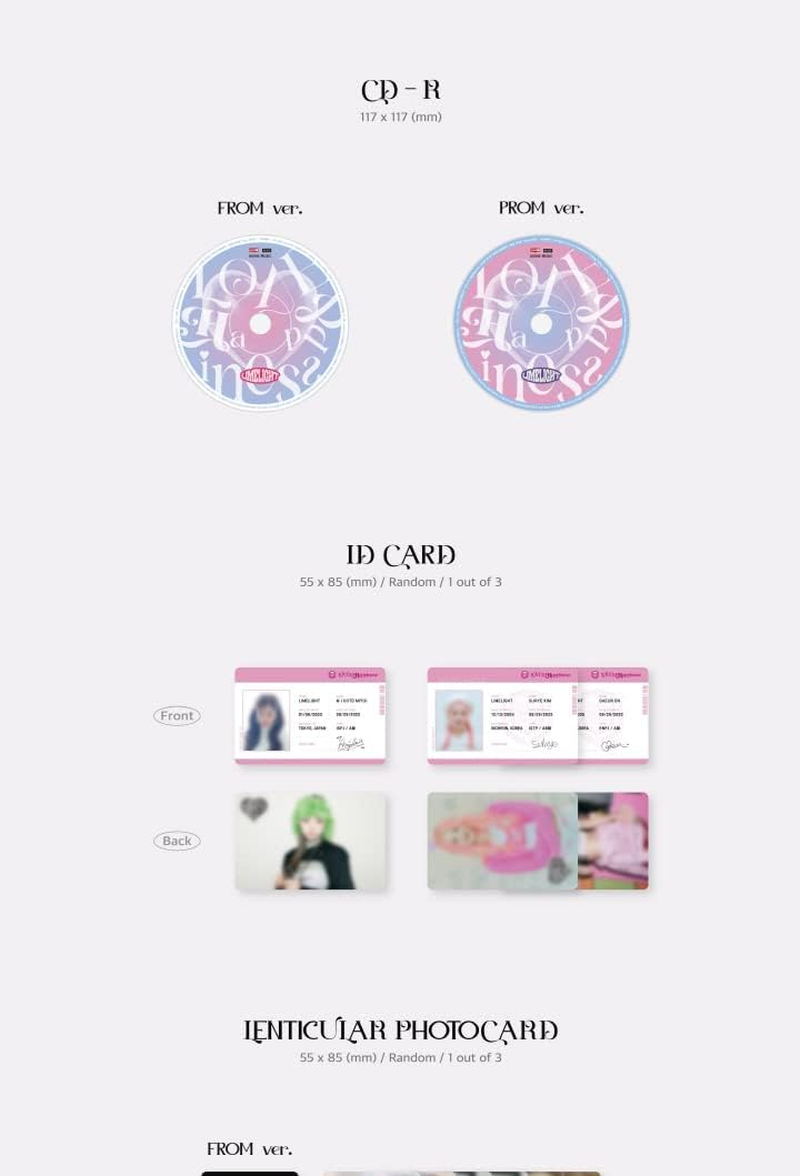 LIMELIGHT LOVE HAPPINESS Debut EP Album PROM Version Cd+144P Photobook+1P ID Card+1P Lenticular Photocard+2P Photocard+1Ea Message Film+1Ea Sticker+Tracking Kpop Sealed image number 1