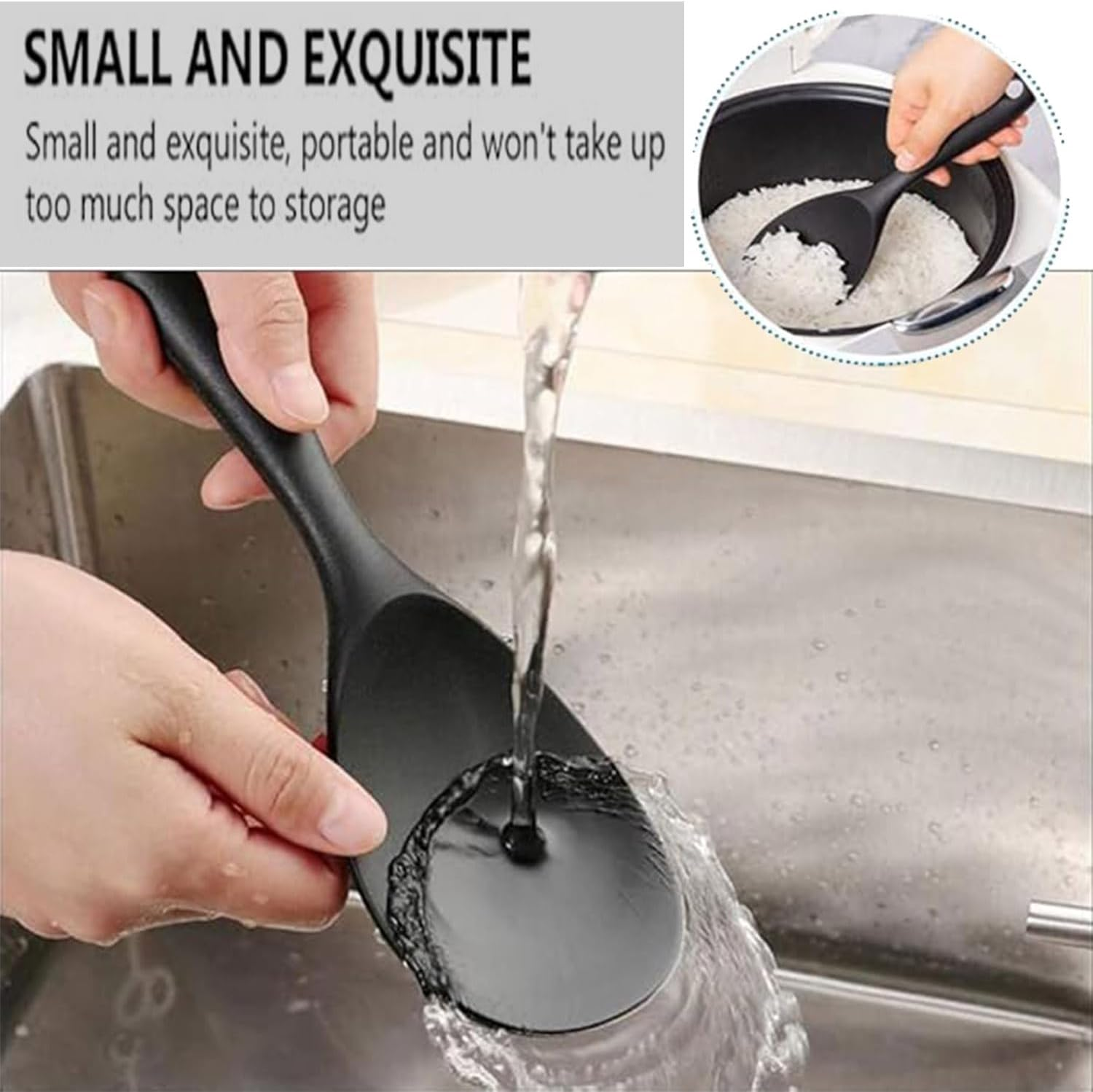 2 Pack Silicone Rice Spoons, Non Stick Heat Resistant Silicone Rice Spoons for Rice Cookers (Black) image number 2