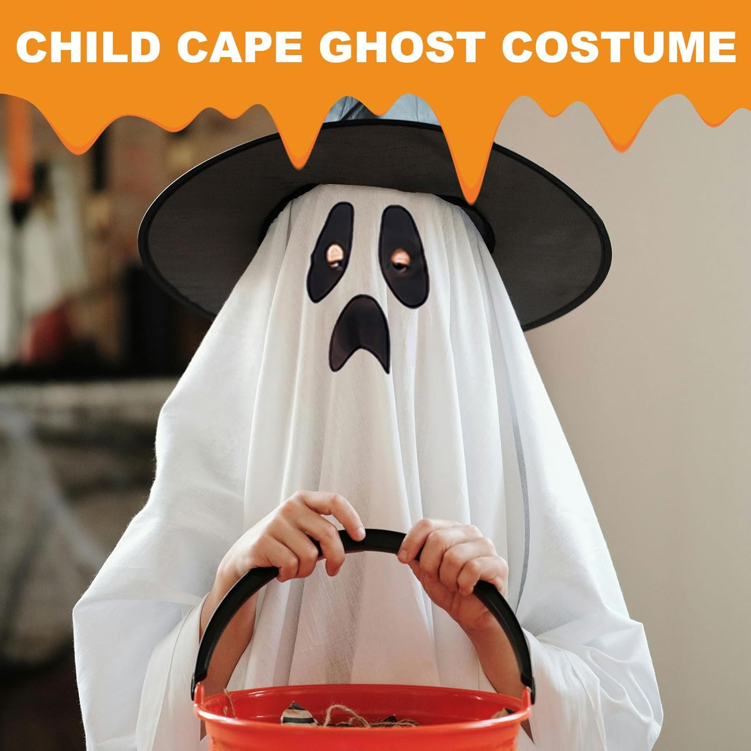 Ghost White Cape Halloween Costume for Children Boys Girls Scary Sweet or Sour Halloween Costume White Party Cosplay Carnival Masquerade Christmas (White)