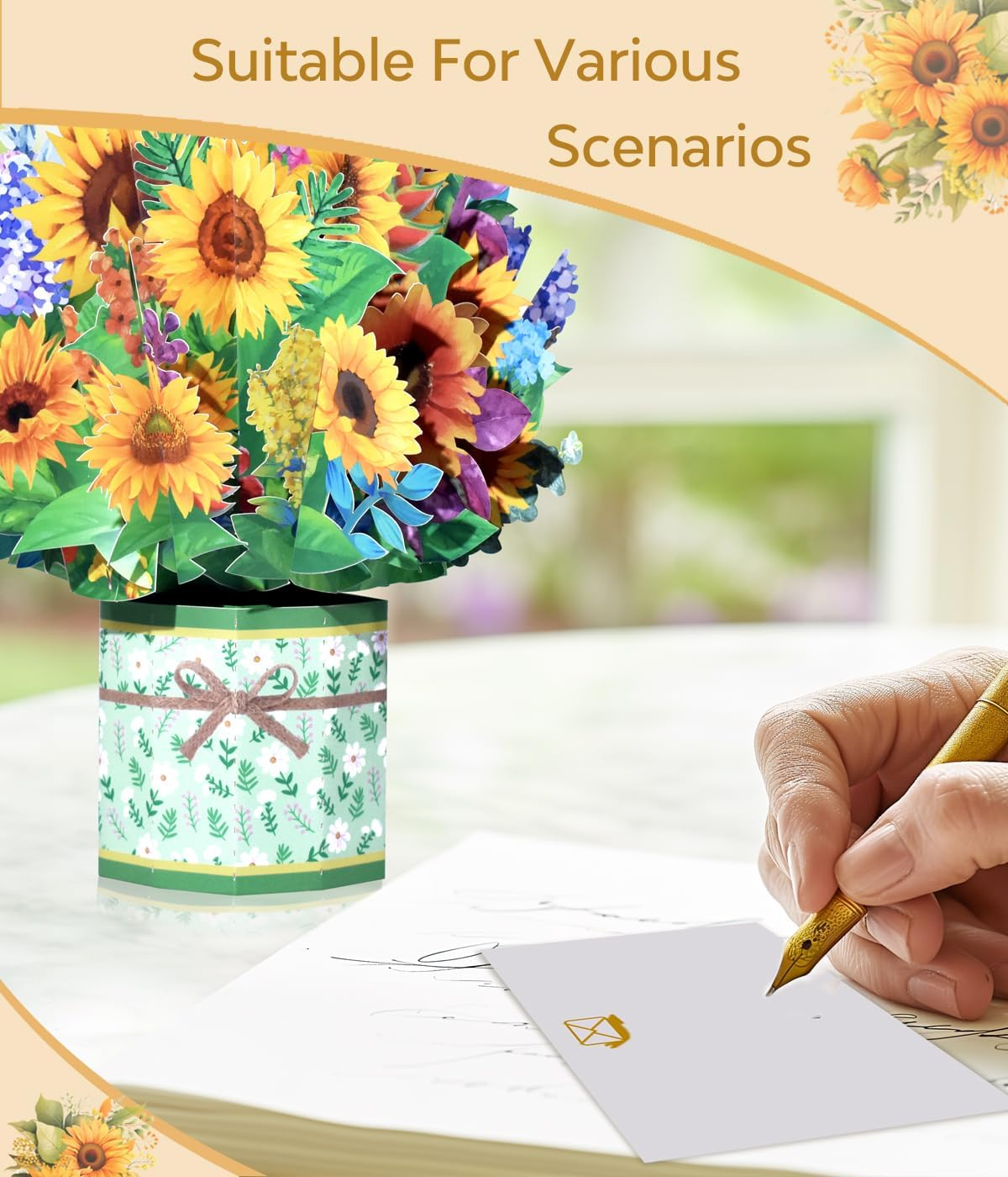 Magic Ants Happy Mothers Day Card, 3D Sunflowers Flower Bouquet Pop up Card, 3D Mothers Day Greeting Cards, Card for Mom Wife, Birthday Card for Women image number 5