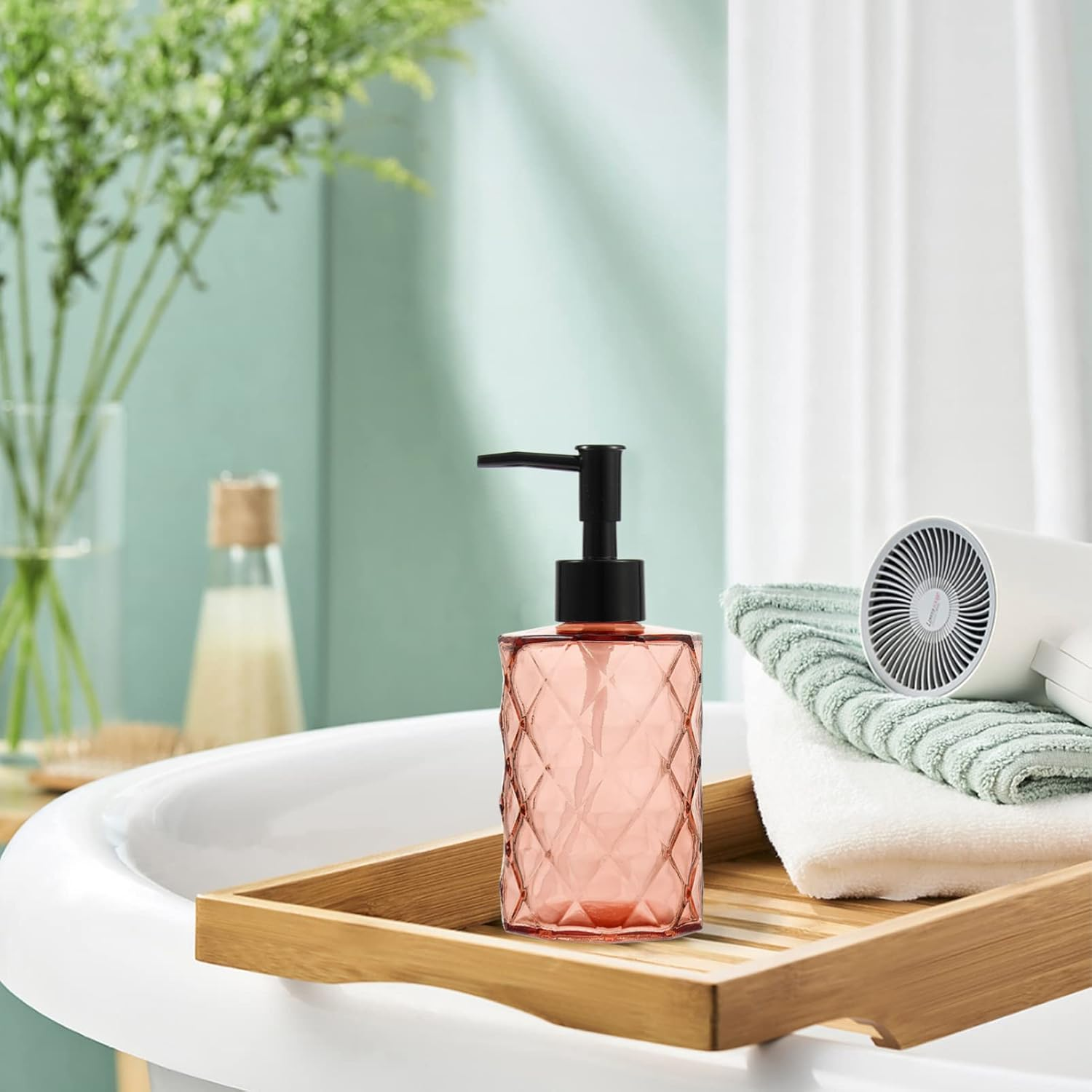 KICHOUSE 2Pcs Glass Pump Bottles for Shower Gel and Conditioner Elegant Vials for Hand Travel Hotel Use Durable and Decorative Soap Dispenser image number 6