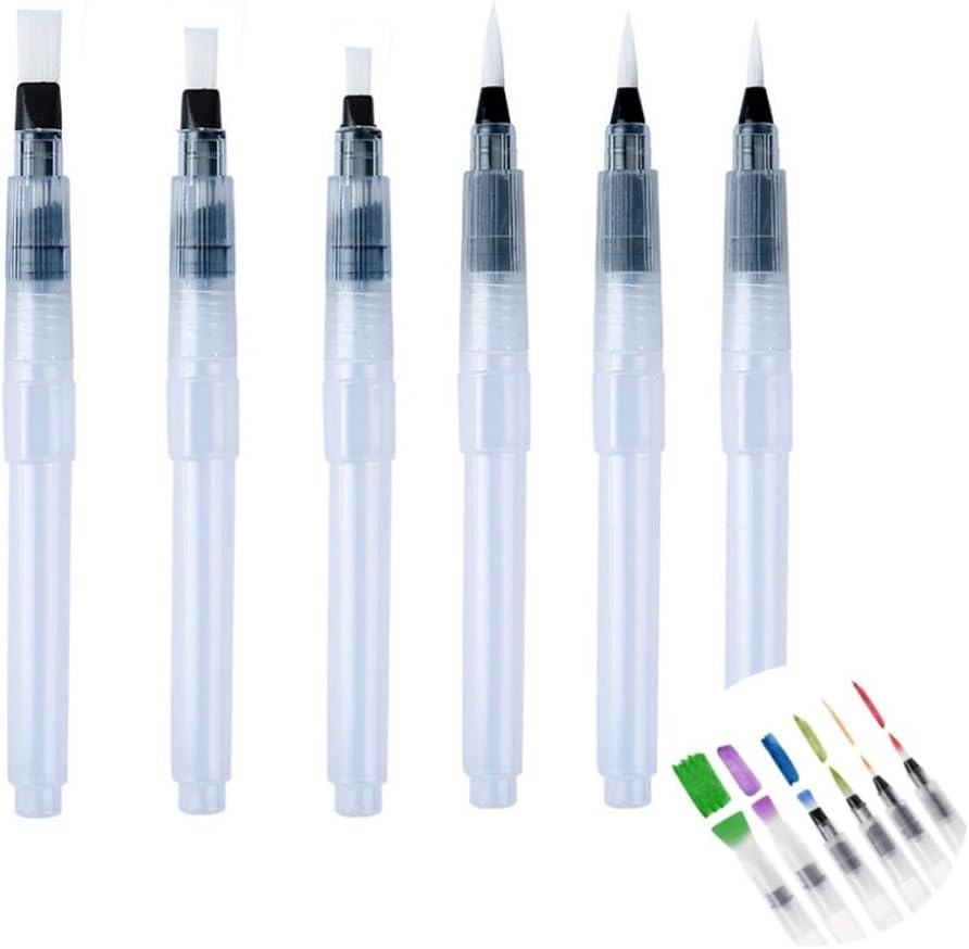Water Color Brush Pen Set, 6 PCS Watercolor Paint Pens, Water Color Water-Base Markers, Water Soluble Colored Pencil Ideal for All Water Soluble Pigment and Watercolor Media