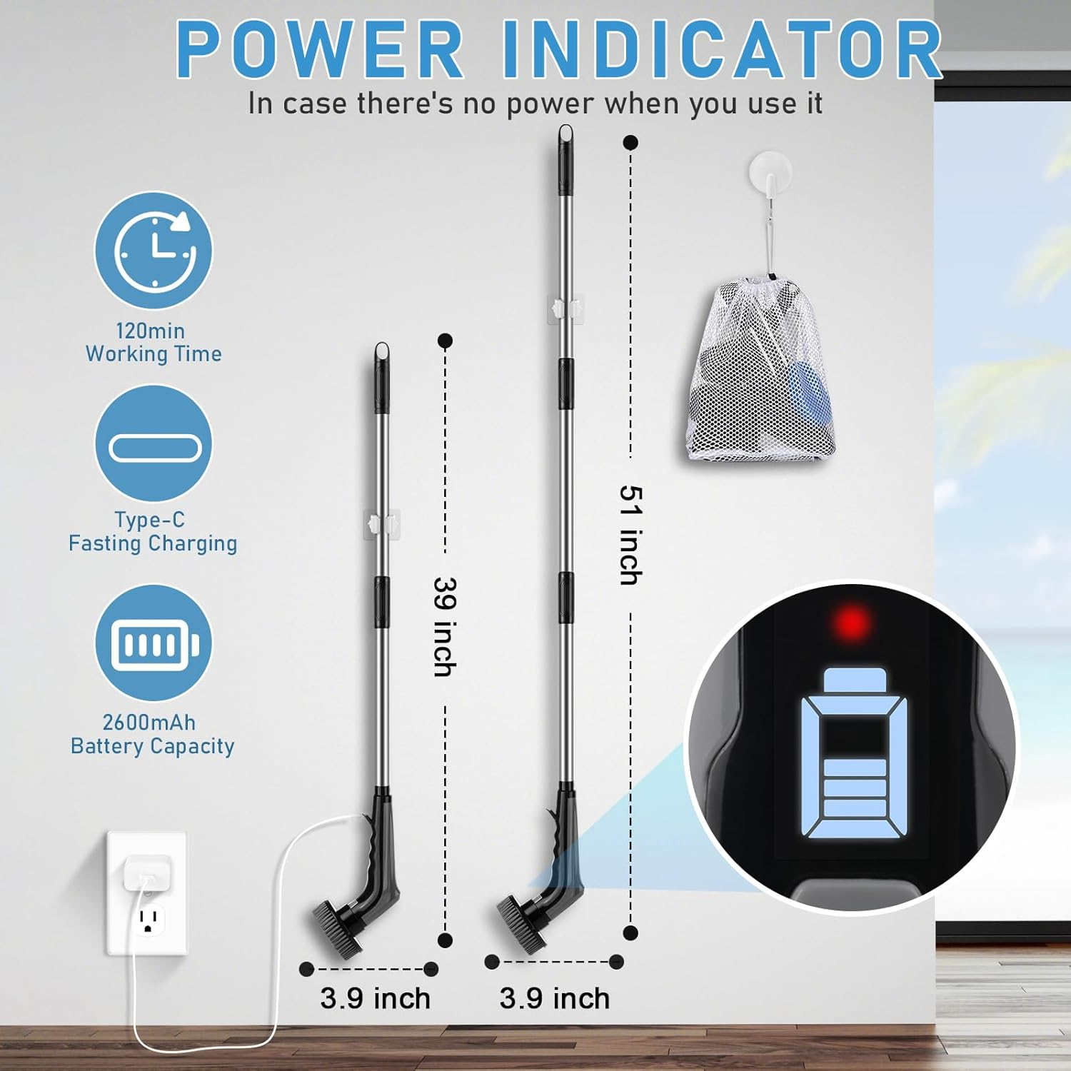 Electric Spin Scrubber, [Battery Level Display] [IPX8 Waterproof] Homtronics 14 in 1 Electric Cleaning Brush with 9 Replacement Heads, Power Scrubber for Bathroom, Kitchen, Floor, Tub, Toilet image number 2