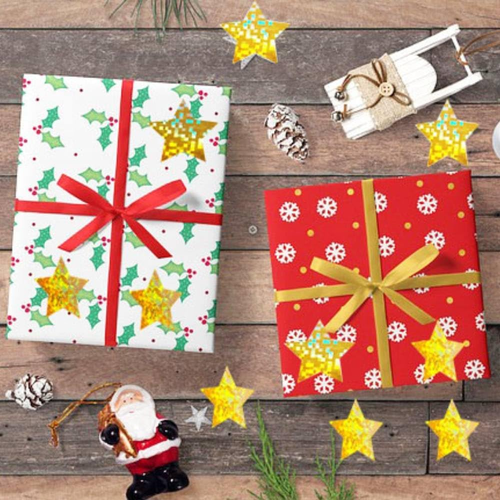 1000 PCS Holographic Star Stickers, YIFARUBE 2.5 CM Shiny Sparkle Gold Star Stickers for Kids Reward in School Classroom Supplies for Students and Teachers image number 2