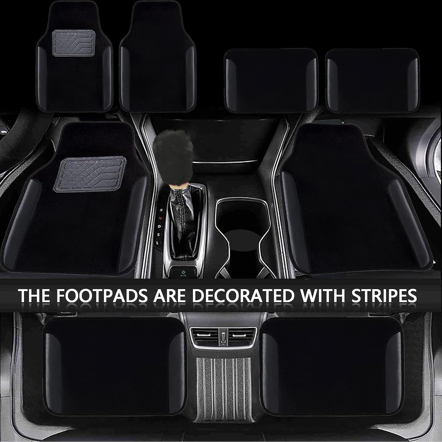 Car Seat Cover Full Set for Women with Waterproof Floor Mats,3D Air Mesh Car Seat Cover with 5Mm Composite Sponge Inside,Universal Fluffy Steering Wheel Cover, Accessories Full(Black) - Black image number 3