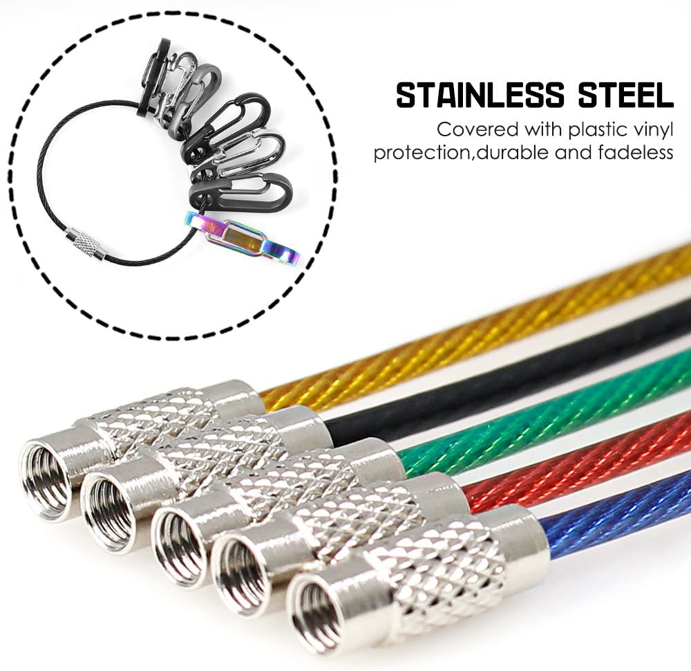 Yucool 10 Pack Aluminum D-Ring Carabiners, D Shape Keychain Clips Hook Spring-Loaded for Camping Hiking Fishing, with 10 Stainless Steel Wire Keychains, 10 Key Rings - Multi-Color image number 1