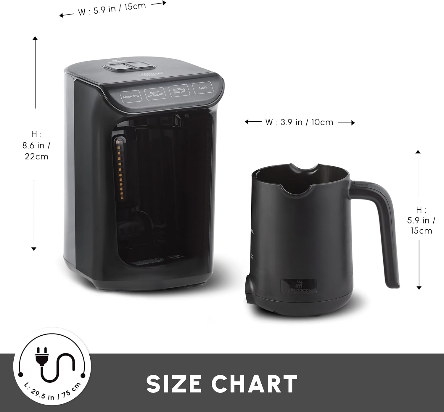 KARACA Hatır K&ouml;z Turkish Coffee Machine for 5 People, 535W, Fully Automatic, Simple and Traditional Coffee Maker, Shiny Black