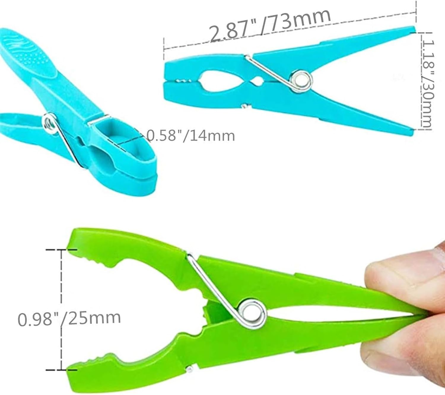 Strong Non-Slip Wide Open Plastic Clothes Clips,Non-Slip Clothespins,Utility Plastic Clothes Pegs Windproof Clothespin, Socks Clips, Mini Clothespins 24 Pack (Style 2)