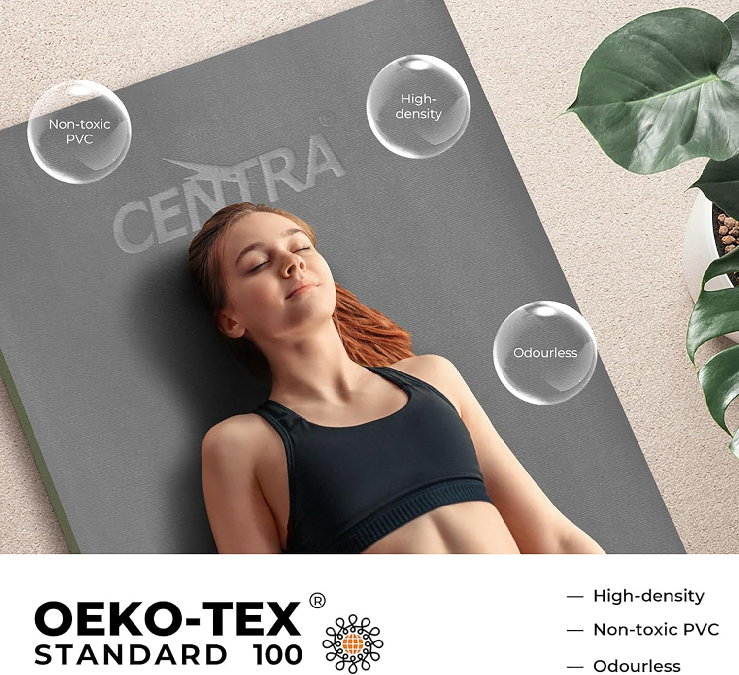 Centra Yoga Mat Lightweight Multipurpose Exercise Mat for Yoga, Pilates, and Home Workout,5Mm Thick Cushion for Joint Support and Stability,183Cm X 83Cm Grey/Green image number 1