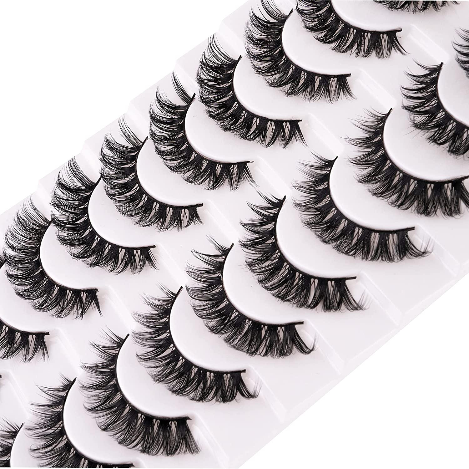 Russian Strip False Eyelashes D Curl Soft Faux Mink Lashes Natural Curly Cat Eye Fake Lashes Extension 10 Pairs Happy Heartbeat(Ic9)