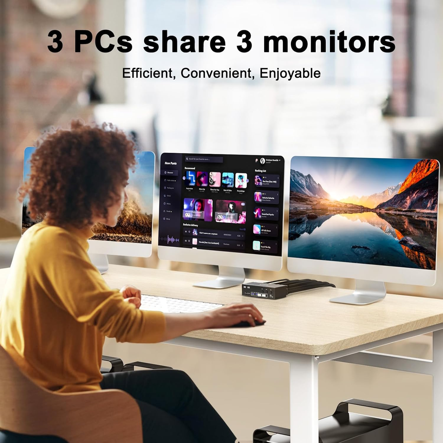 KVM Switch 3 Monitors 3 Computers 8K@60Hz 4K@144Hz, Camgeet HDMI+2 Displayport KVM Switch Triple Monitor for 3 Computer Share 3 Monitor and 4 USB3.0 Devices,Wired Remote and 12V Power Adapter Included image number 6