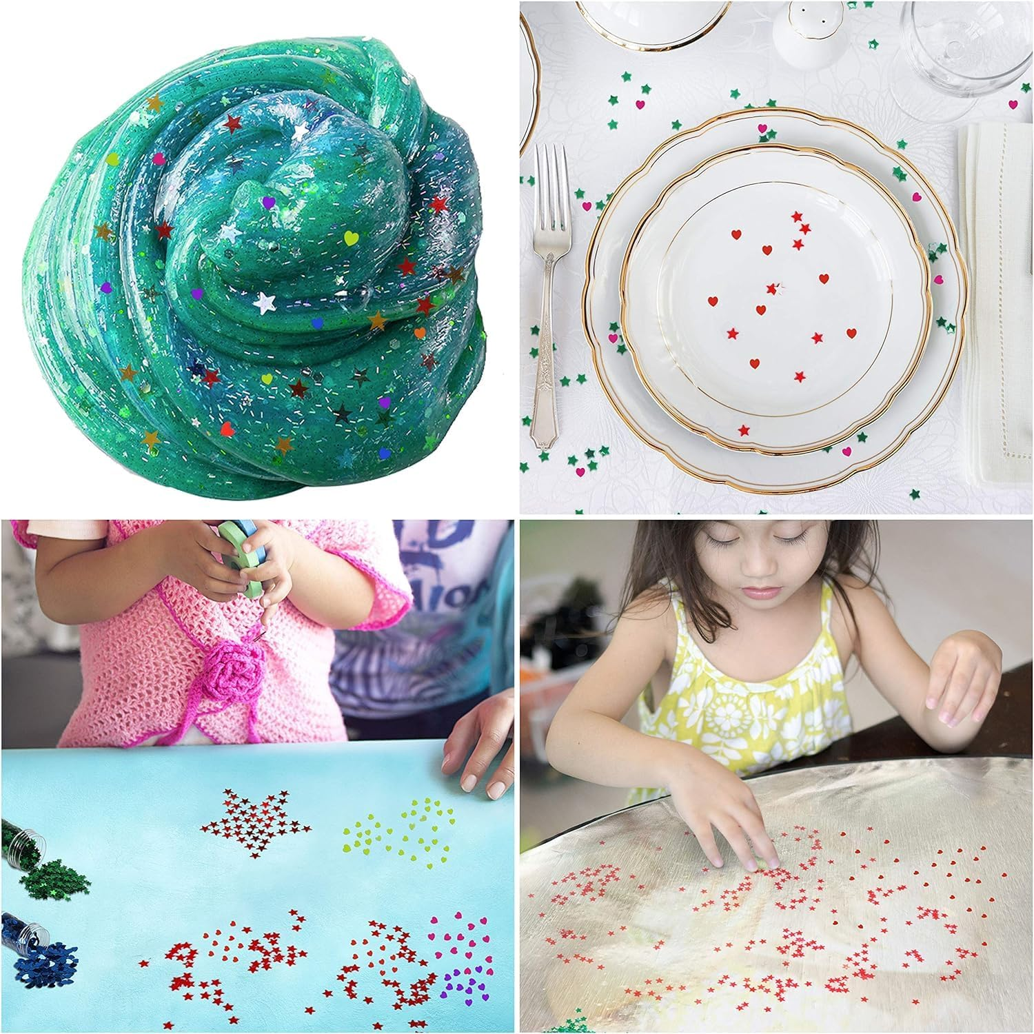 24 Pack Glitter Stars & Hearts Sequins - Assorted Colors Craft Embellishments for DIY Arts & Crafts, Decorations, Scrapbook, Card Making & Make Up