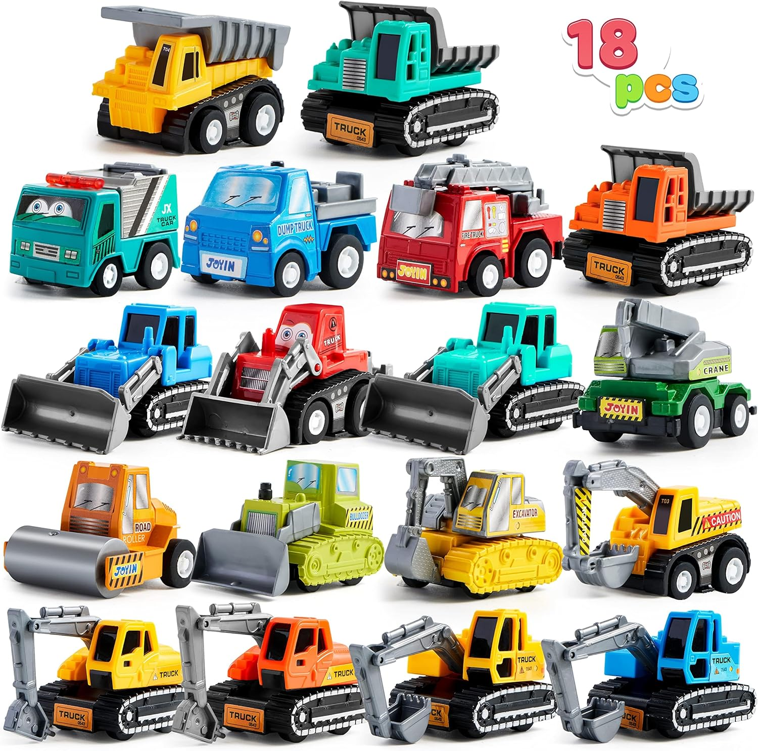 JOYIN 18 Piece Pull Back Car Assorted Mini Truck Model Car, Friction Powered Race Cars Vehicle Set for Toddlers, Boys, and Girls&rsquo; Educational Pretend Play image number 5