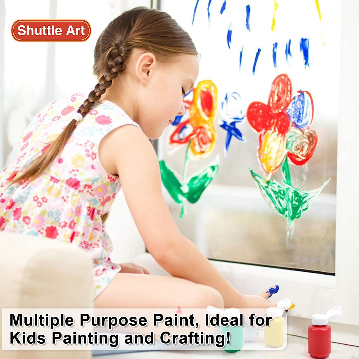 Shuttle Art Washable Finger Paint Set, 14 Colours Kids Paint Set with Brushes, Finger Paint Pad, Sponge, Palette, Smock, Nontoxic for Toddlers Home Activity Early Education image number 6