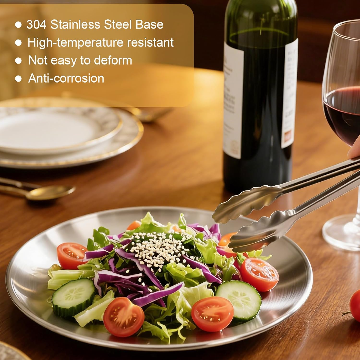 4 Pcs Pizza Tray, 12 Inch Pizza Baking Pan,Stainless Steel Korean BBQ Plate, Grill round Plate, Single-Layer Thickened Brushed Flat Bottom Plate for Fruits, Multi-Functional and Easy to Clean