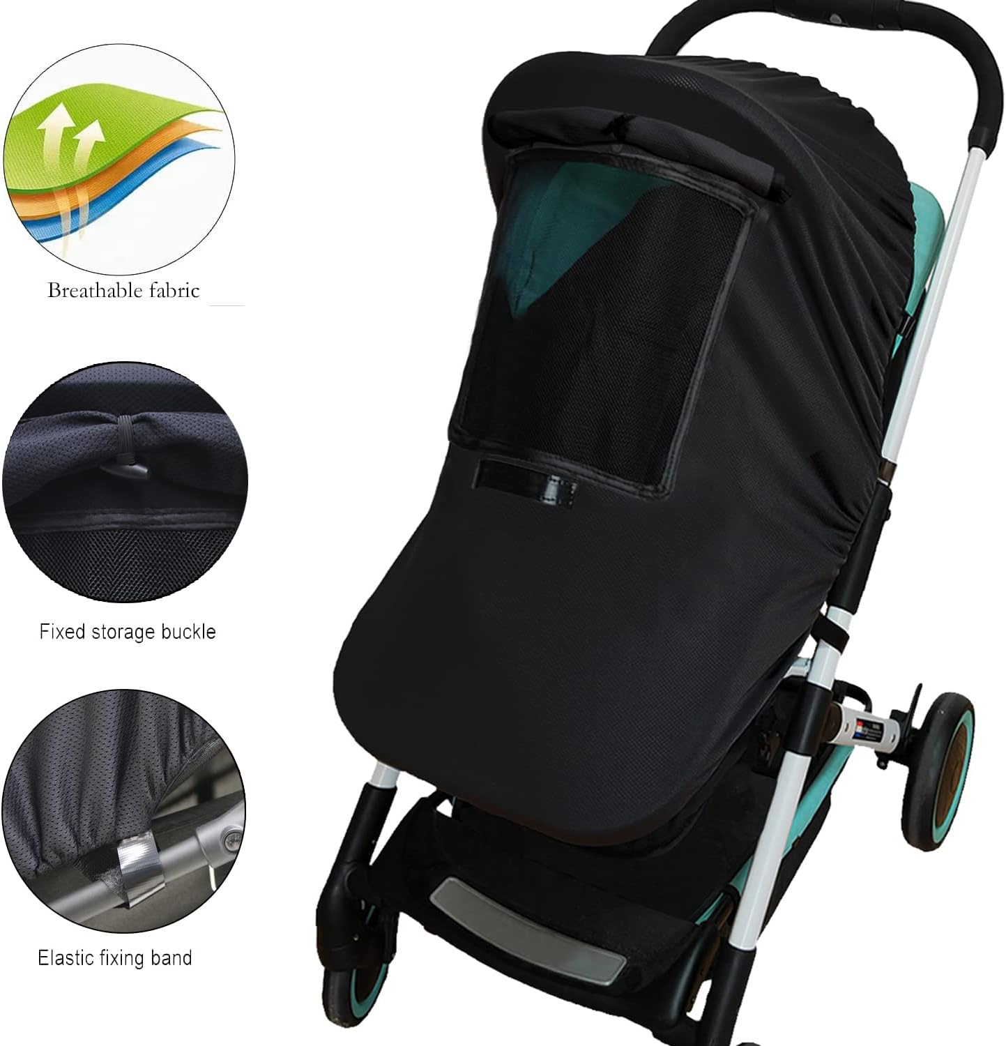 Universal Buggy Pram Sunshade,Baby and Toddler Buggy Sun Cover with Viewing Window, Sun Shield UV Protection Blackout Blind for Baby Pushchairs and Srollers- Easy to Install（Black)） image number 4