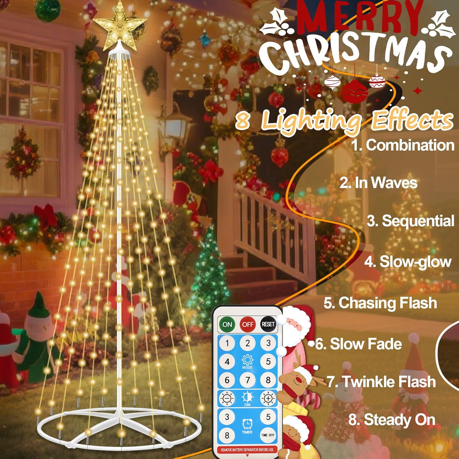1.5M Solar Christmas Tree String Light, 202 LED Christmas Fairy Light, String Lights Decoration Indoor Outdoor with 8 Flash Modes for Porch Yard Patio Outdoor Xmas Holiday Decor