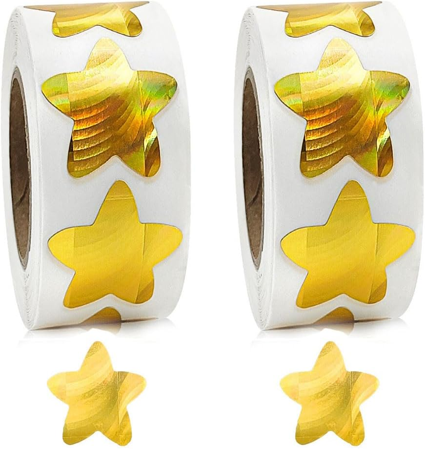 1000PCS Multicolor Star Stickers, Sparkly Foil Small Star Stickers, Motivational Stickers 1" Diameter for Kids Reward, Arts and Crafts and Homeschool Teacher Supplies Planner and School Classroom